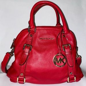 Michael Kors NEW Red XL Bedford Bowling Satchel Handbag Purse Pebbled Leather